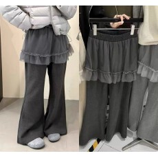 批发<b class='q'>韩版</b>高腰网纱屁帘裙微喇裤冬季新款女假两件洋气显瘦拖地长裤