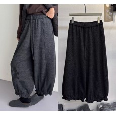 批发初吾家2026新款日系木耳边束脚花苞灯笼裤宽松垂坠感阔腿裤