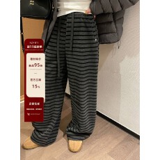 批发爱情魔鬼鱼 条纹抽绳高腰直筒<b class='q'>休闲裤</b>女2026新款宽松阔腿长裤
