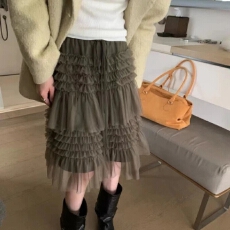 批发十三行2026装新款小个子网纱蛋糕裙女荷叶边蓬蓬半身裙A字中裙