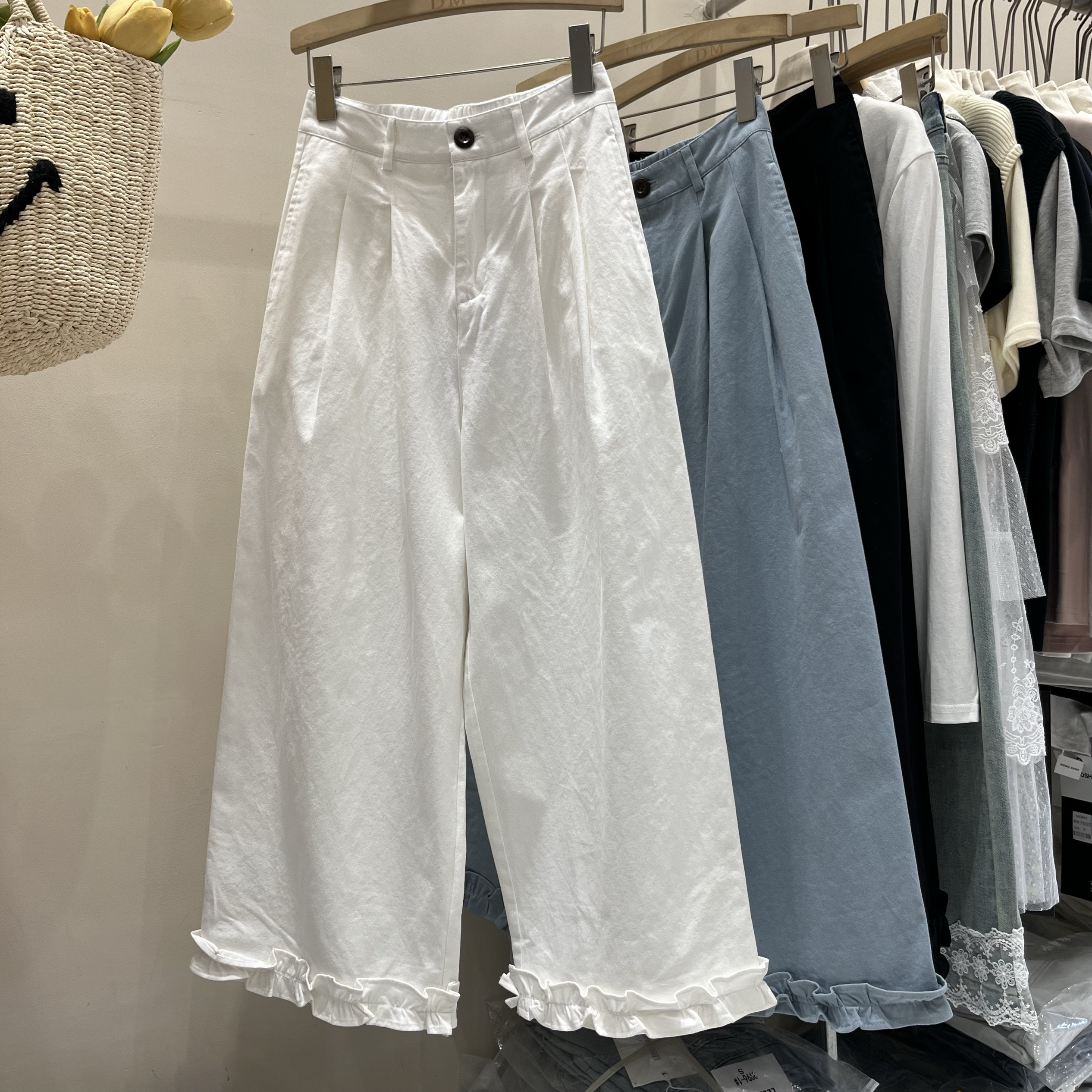 실사 한 부서 미니멀리즘 캐주얼 바지 하이웨이스트 루즈핏 스트레이트 팬츠 2026 새로운 목이버섯 레이스 다용도 9부 바지