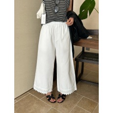 批发THE LIMON柠檬绿茶白色花边<b class='q'>阔腿裤女</b>26春九分裤宽松显瘦休闲裤