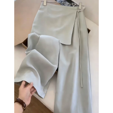 批发 美式大码设计感屁帘拼接裙裤女辣妹假两件显瘦微喇叭拖地裤