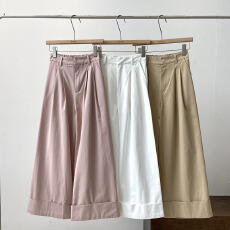 批发2026夏新款复古高腰卷边阔腿<b class='q'>休闲裤</b>宽松显瘦松紧腰直筒<b class='q'>长裤</b>