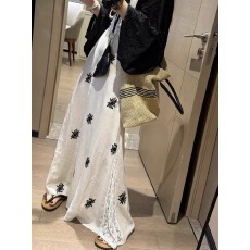 批发夏款2026<b class='q'>亚麻</b>刺绣蕾丝拼接半身裙女a字中长款设计感裙裙子