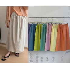 批发韩系松紧腰宽松<b class='q'>棉麻</b>直筒裙女2026夏季新款后开叉显瘦a字中<b class='q'>长裙</b>