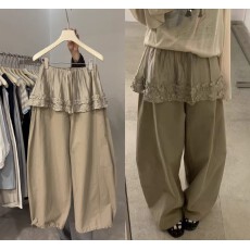 批发木耳边屁帘<b class='q'>休闲</b>裤女2026夏束脚两穿甜美气球裤小个子阔腿长裤