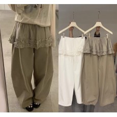 批发木耳边屁帘<b class='q'>休闲</b>裤女2026夏束脚两穿甜美气球裤小个子阔腿长裤