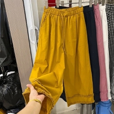 批发夏季新款2026韩版高腰显瘦花苞边设计宽松百搭休闲长<b class='q'>裤</b>