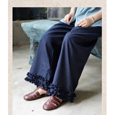 批发山中有桂枝 春-琉花 花朵<b class='q'>裤</b>子呀~藏蓝色天丝日常花边休闲<b class='q'>裤</b>