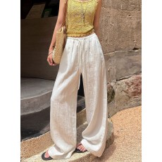 批发老钱风慵懒麻料白色<b class='q'>裤</b>子夏薄宽松休闲棉麻苎<b class='q'>亚麻</b>感冰丝阔腿<b class='q'>裤</b>