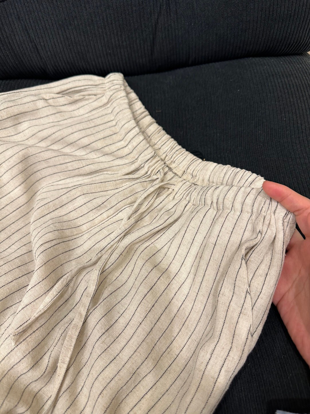 일본식 스트라이프 와이드 레깅스 바지 여름 섹션 하이웨이스트 루즈핏 느긋한 도루 센스 바닥 청소 다용도 캐주얼 바지 작은 키