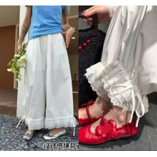 批发韩系宽松百搭镂空花边拼接九分裤<b class='q'>休闲裤</b>