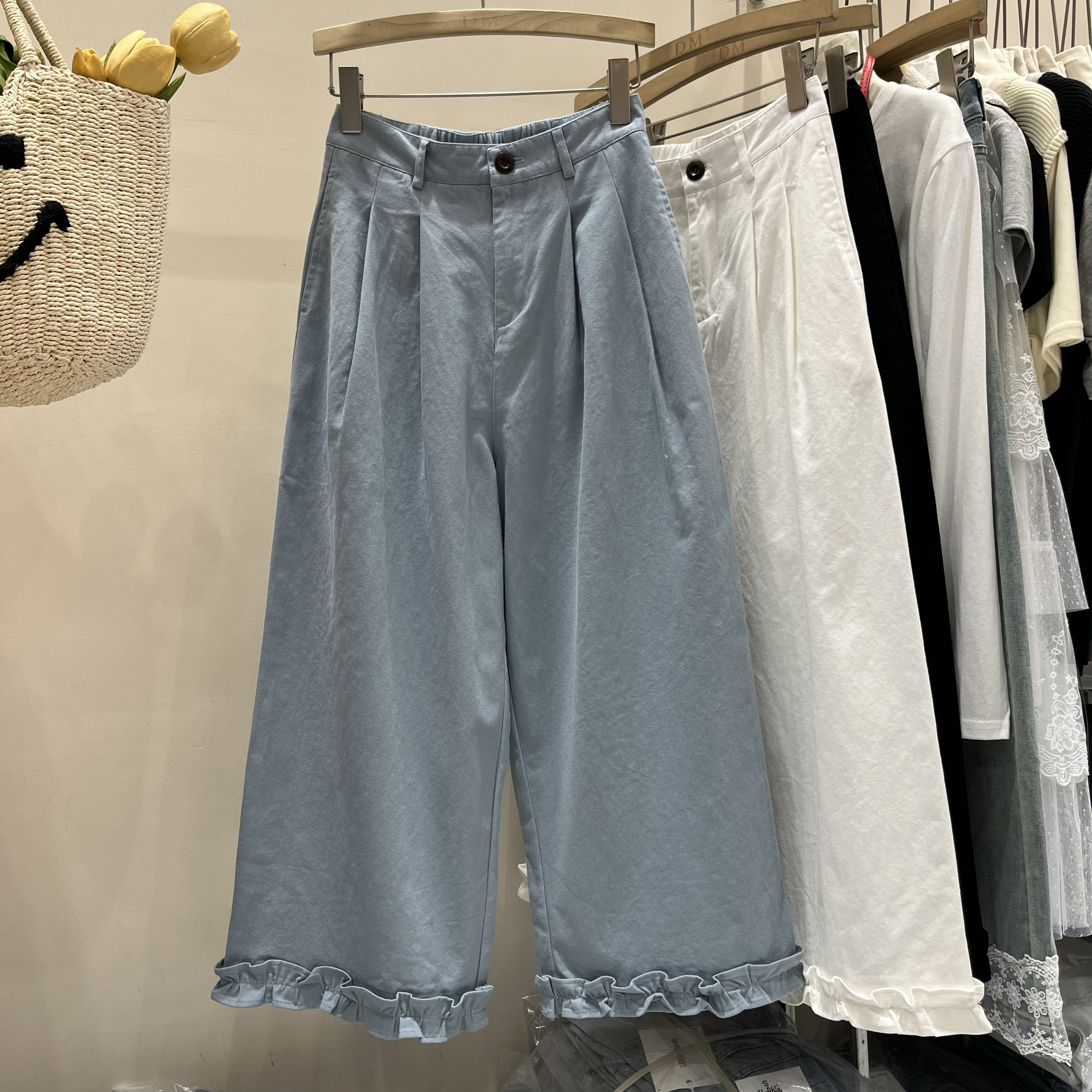 한 부서 미니멀리즘 캐주얼 바지 하이웨이스트 루즈핏 스트레이트 팬츠 2026 새로운 목이버섯 레이스 다용도 9부 바지