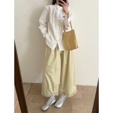 批发2026新款花边阔腿裤<b class='q'>女</b>韩系宽松百搭松紧腰直筒休闲长裤
