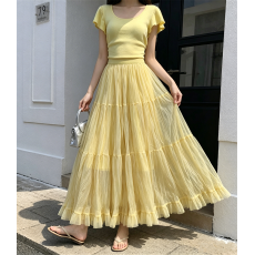批发实拍 拼接蛋糕<b class='q'>裙</b>女2026新款高级宽松垂感休闲大码显瘦褶皱纱<b class='q'>裙</b>