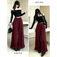 批发实拍 双层木耳边丝绒女2026<b class='q'>秋冬</b>高腰休闲裤金丝绒潮酷阔腿裤