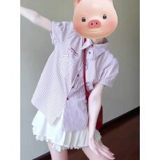 批发韩系chic学院风套装条纹短袖衬衫上衣女2026夏季<b class='q'>蕾丝</b><b class='q'>半身裙</b>两件套