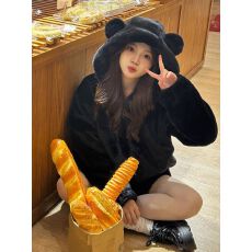 批发小熊耳朵连帽羊羔毛外套女冬季仿水貂毛加绒加厚环保皮草毛毛大衣