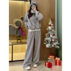 批发韩系秋冬加绒卫衣套装女2025<b class='q'>新款</b>高级感港风减龄阔腿裤运动两件套