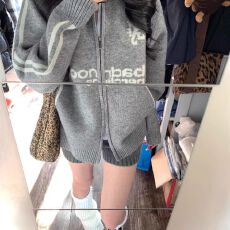 批发<b class='q'>棒球</b>风翻领拉链毛衣开衫女<b class='q'>外套</b>秋装新款韩版宽松针织衫