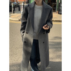 批发韩系chic 2025复古气质高级感西装领双排扣长款呢子大衣毛呢外套