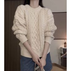 批发<b class='q'>韩国</b>东大门复古麻花毛衣女宽松慵懒风小众扭绳套头针织衫上衣加厚