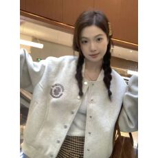 批发韩系宽松慵懒棒球服外套女秋冬复古美式时尚宽松飞行员<b class='q'>夹克</b>开衫