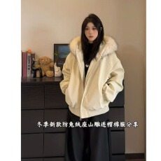 批发韩系新款荔枝纹座山雕连帽绒毛棉衣外套<b class='q'>男</b>女冬季PU皮保暖棉服女