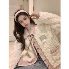 羊羔毛绒外套女装冬季2025新款拼接设计感宽松长袖加绒棉衣外套女