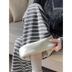 批发加绒加厚慵懒风阔腿裤女秋冬2026新款显瘦直筒裤加绒撞色拖地裤