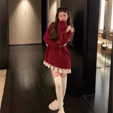 批发韩系慵懒风露肩蝴蝶结<b class='q'>中长款</b><b class='q'>毛衣</b>女秋冬外穿新款设计感针织衫上衣