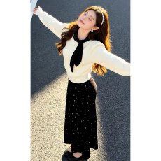 批发韩系巨好看针织连衣裙女<b class='q'>春</b>冬新款千金小个子香风长裙穿搭一整套装