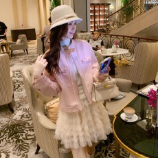 韩系chic复古翻领麂皮夹克外套感粉色机车服复古不撞款圆领上衣