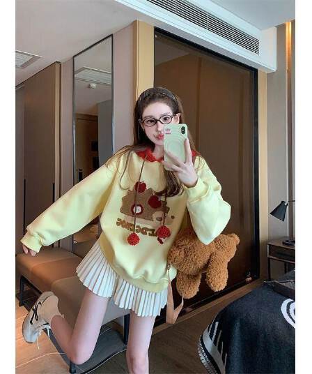한 부서 아메리칸 레트로 만화 패턴 후드 티 스웨터 여성 가을 겨울 새로운 재킷 가져 가라. 캐주얼 맨위 세트 트렌디