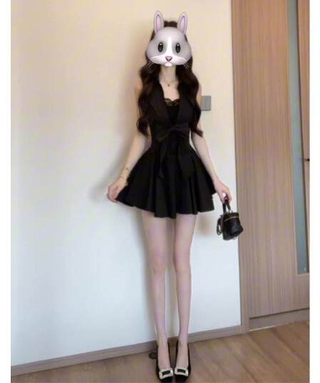 로얄 자매 그는 벤 바람 검정색 polo 셔츠 민소매 드레스 품격 슈퍼 잘 생긴 허리 수축 한 마디 퍼프 짧은 치마