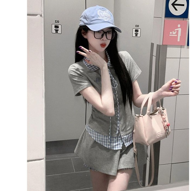 한 부서 chic 학원 스타일 세트 여성 여름 자이언트 잘 생긴 작은 키 관대 한 점잖은 여름 ootd 착용 가져 가라. 전체 집합