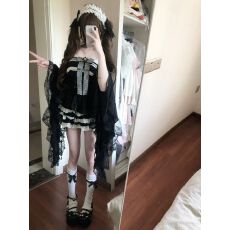 批发日系古早感套装女夏绝美独特蝴蝶结收腰上衣<b class='q'>蓬蓬</b>裙短裙可爱两件套