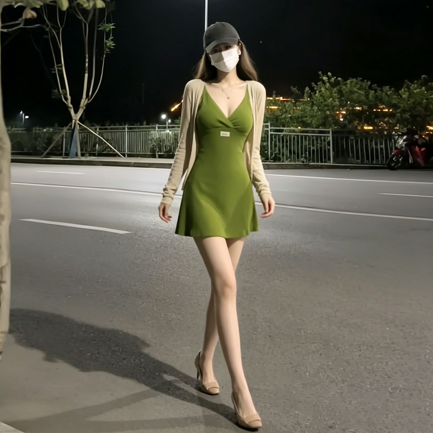 한 부서 레이스 V넥 슬립 민소매 드레스 여성 의류 여름 새로운 핫걸 바람 슬림해 보이는 녹색 A라인 스커트 미니 스커트