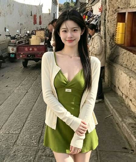한 부서 miu 부서 아름다움 세트 그룹 V넥 캐미솔 레이스 여성 드레스 여름 감기 바람 구덩이 기사 맨위