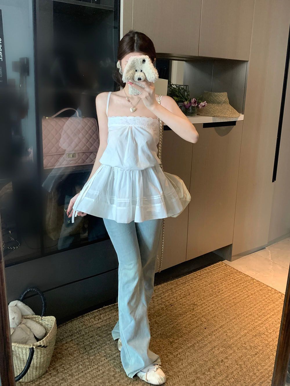 한 부서 chic 슬립 드레스 여름 새로운 달콤함 순수한 욕망 레이스 조각 한 마디 민소매 오프숄더 드레스 미니 스커트 여성