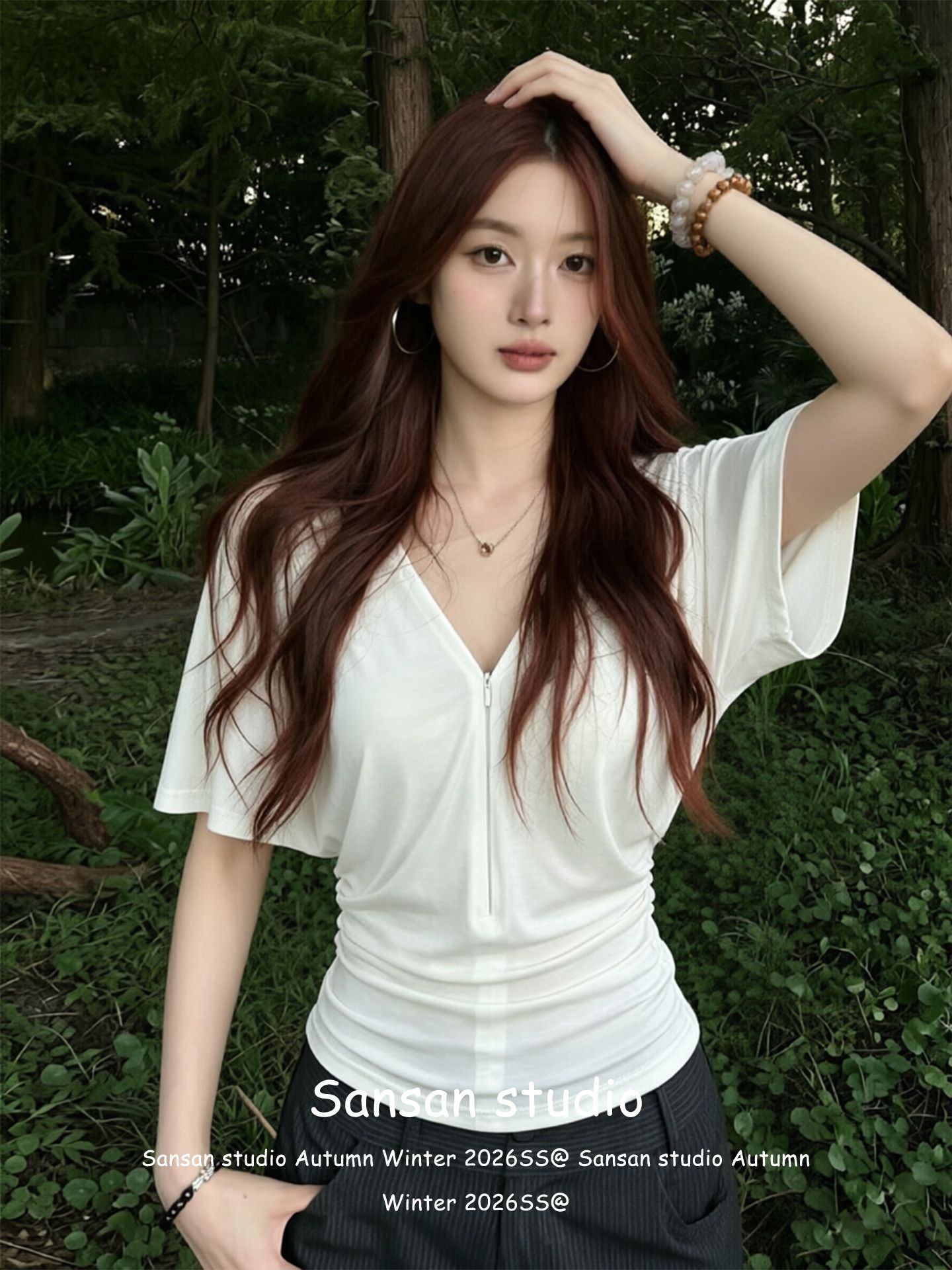 260 그램 사람들 면 한 부서 V넥 티셔츠 여성 여름 디자인 센스 긍정적 인 어깨 반팔 몸매 가꾸기 슬림해 보이는 배트윙 소매 작은 맨위