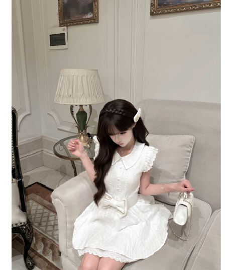 이리저리 떠다니다 번쩍였다 조각 작은 의류 프랑스식 달콤함 연령 감소 살구 색상 학원 스타일 여행 베이비 칼라 여성 드레스 공주 드레스 여름