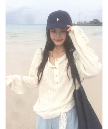 원본 원단 한 부서 화이트 반 개방 칼라 자외선 차단 블라우스 티셔츠 여성 여름 로드 중 느긋한 바람 얇고 가벼운 긴팔 맨위