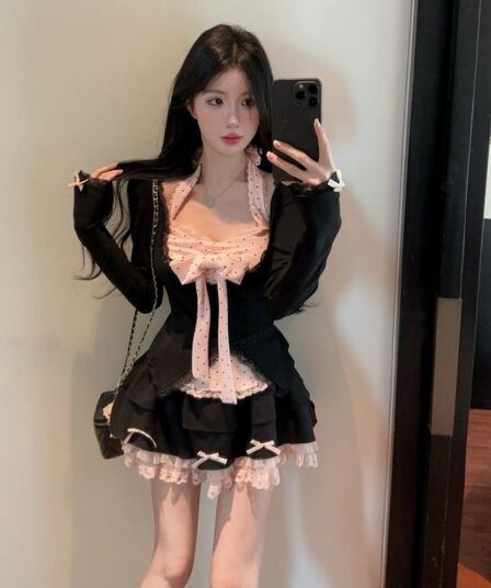 순수한 욕망 허리 지 가을 몸매 가꾸기 슬림해 보이는 순수한 욕망 바람 달콤한 매운맛 행침 목 슬립 오픈 가디건 맨위 반신 치마 세트 여성