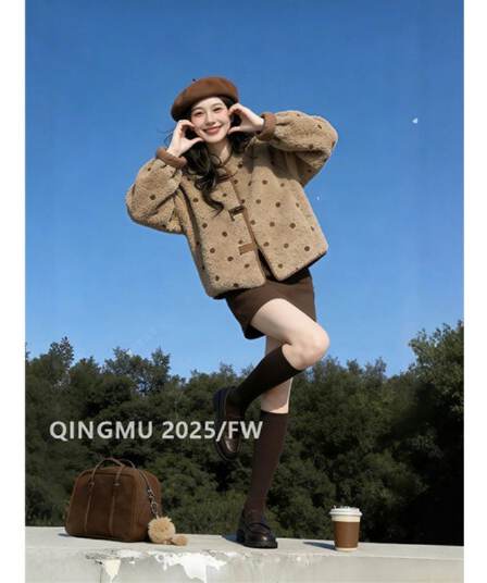 양면 착용 스웨이드 원단 양털 재킷 여성 겨울 쇼트 스타일 패션 외국 가스 피모 하나 도트 무늬 플리스 두꺼움 맨위