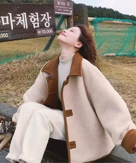 한 부서 두꺼운 스웨이드 양털 플리스 복합 하나 양면 착용 피모 하나 양털 재킷 스웨이드 원단 맨위