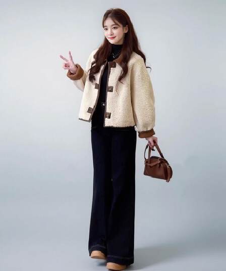 두꺼운 짧은 외투 스웨이드 양털 플리스 복합 하나 커피 색상 피모 하나 양털 재킷 양면 착용 스웨이드 원단
