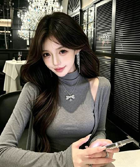 양모 섹시함 순수한 욕망 착용 가져 가라. 세트 반하이넥 조끼 긴팔 티셔츠 오픈 가디건 여성 조기 가을 맨위 투피스 세트