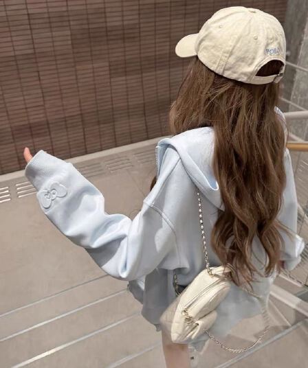 얇은 스타일 2026 새로운 범프 인쇄 백금 지퍼 이후 패키지 칼라 순수한 Mianhua 면 복합 후드티 여성